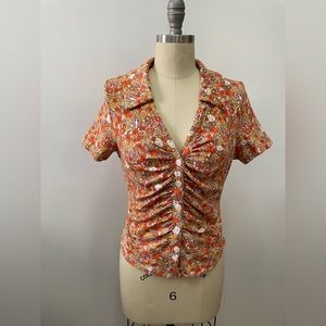 Anthropologie Maeve ruched collared button front top